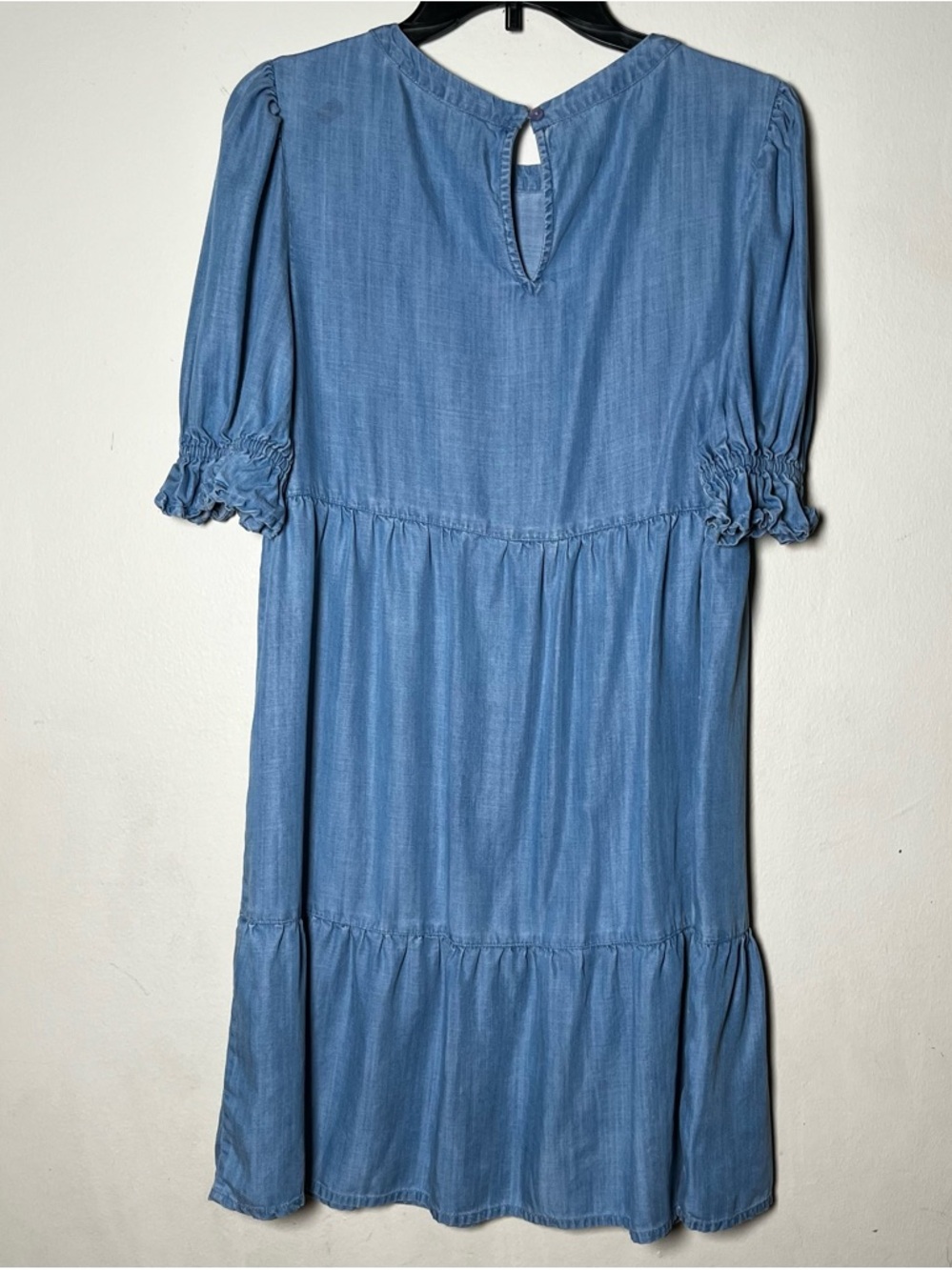 New York & Company Blue Chambray Tiered Midi Dress - Picture 2 of 7